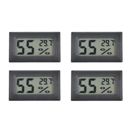 YFFSFDC 4-Piece LCD Digital Hygrometer Thermometer with Built-in Sensor for Indoor Use in Offices, Homes, Aquariums, Breeding Grounds, Refrigerators, and Closets (Black)