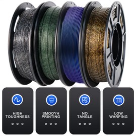 YOUSU 3D Printer Filament Galaxy PLA Filament 1.75mm, 3D Printing Filament Bundle, Multi Color PLA Filament Glitter 250g X 4 Color Pack.