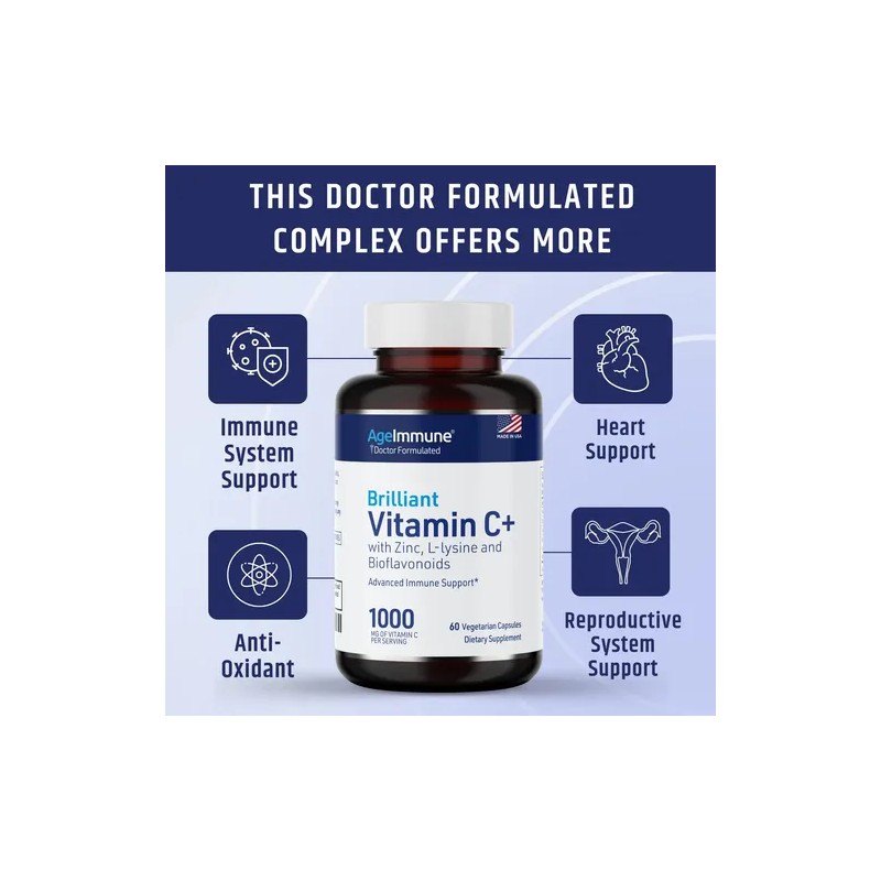Ageimmune Vitamina 1000mg Lisina Zinc Cápsulas