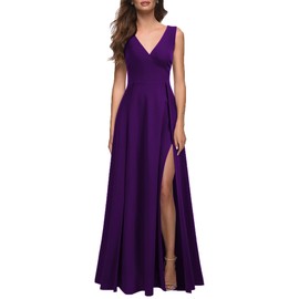 MUSHARE Women's V Neck Sleeveless Split Formal Dress Cocktail Party Prom Long Dresses Purple