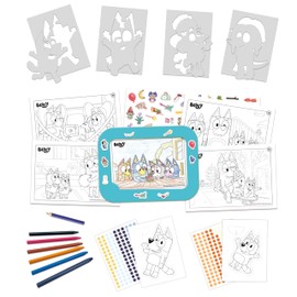 Educa - Bluey 3-in-1 Creative Set with Three Activities: Paint by Numbers, Create 2 3D Figures to Decorate & Draw Characters from the Bluey Series with Templates. Ages 3+