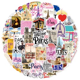50pcs Paris Vintage Eiffel Tower Stickers for Gril Teen, Waterproof Travel Stickers for Laptop, Water Bottle, Phone, Computer, Skateboard, Bike, Luggage, Notebook, Scrapbook, Guitar, Journal