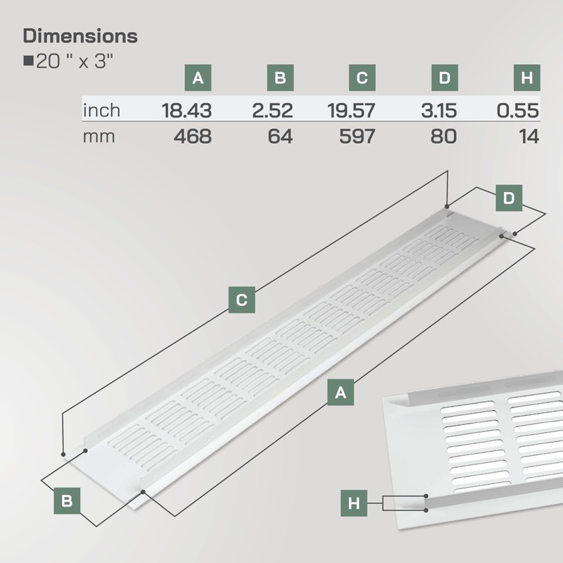 Vent Systems 19.69 x 3.15 Inch (Outer Size) Rectangular Door