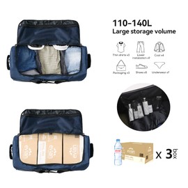 Vomgomfom 32" Soft-Sided Foldable Wheeled Travel Duffel Bag,Expandable 110L to 140L Rolling Cargo Bag with 2 Wheels and Multiple Pockets,Navy