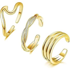 3Pcs Gold Toe Rings for Women Adjustable size Small Toe Ring Dainty Stainless Steel Toe ring Summer Beach Barefoot Jewelry (Glod, One size)