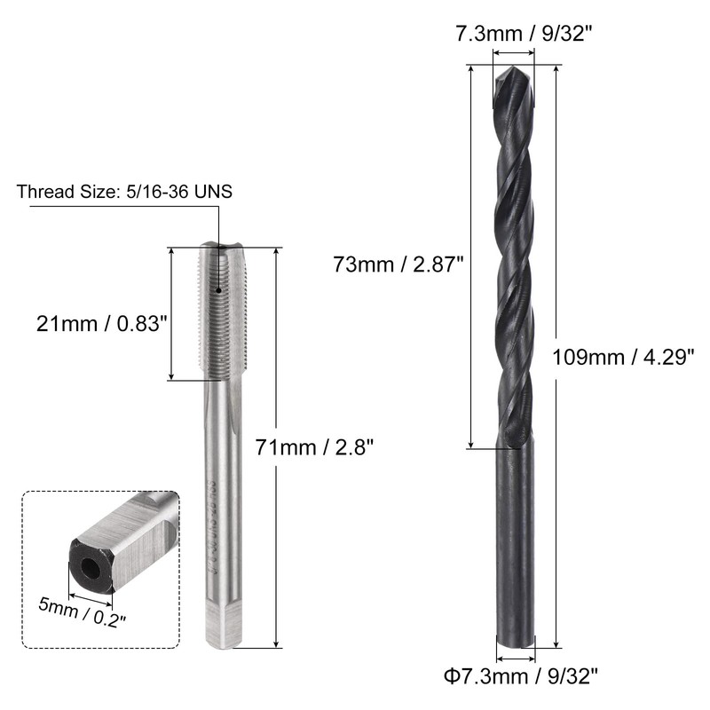 sourcing map Tap and Drill Bit Set, 5/16-36 UNS Thread