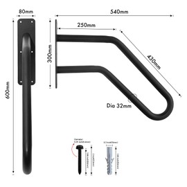 Purife Heavy Duty Black Hand Railings for Stairs Outdoor (1-3 Steps) - U Shaped Matte Safety Grab Bars for Elderly, Wall Mounted Handrails for Indoor Concrete Steps for Garage, Porch, Basement