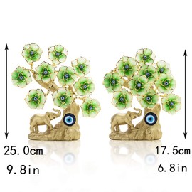 YU FENG Turkish Blue Evil Eye Gold Fortune Tree with Elephant Figurine and Green Flowers for Home Decor