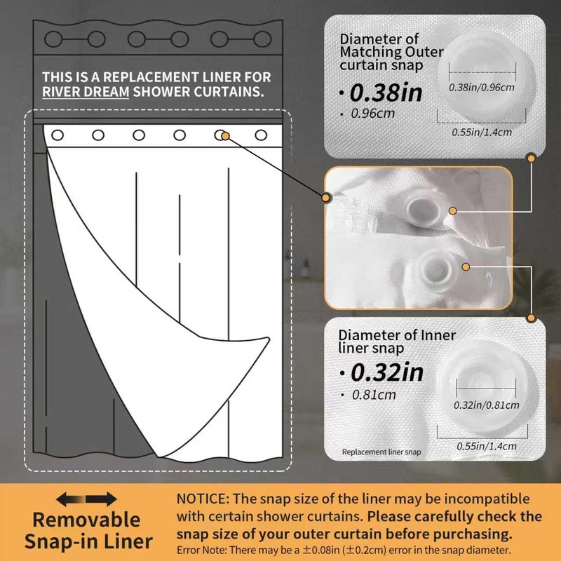 River Dream Snap in Fabric Shower Curtain Liner Replacement -