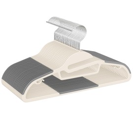 BAGAIL Plastic Hangers 50 Pack with Non-Slip Design,0.2 Inches Thick, 360°Swivel Hook Space Saving Organizer for Bedroom Closet,Shirts,Pants(Beige- S Shaped)