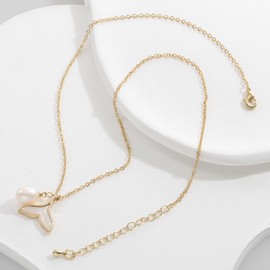 Single Pearl Necklaces for Women 14K Gold Plated 8MM Freshwater Pearl Pendant Necklace with Whale Tail Pendant