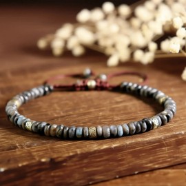 Natural Larvikite Tibetan Beads Healing Meditation Bracelet Reiki Energy Chakra