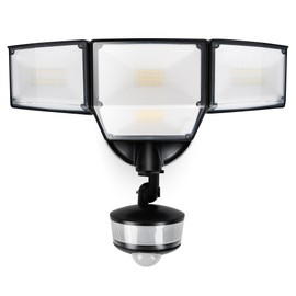 LUTEC 84W 9500LM LED Security Light Hardwire Motion Sensor Outdoor Lights with Night Light, 4 Head LED Flood Lights 5000K Daylight, IP65 Waterproof, Motion Detected Lights for Outside (Black)