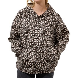 calbatic Oversized Leopard Print Hoodie for Women Men Long Sleeve Hooded Sweatshirts Cute Pullover with Pocket Brown