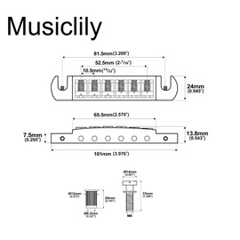 Musiclily Pro 52.5mm Pigtail Style Adjustable Wraparound Bridge Tailpiece for Les Paul Style Electric Guitar, Chrome