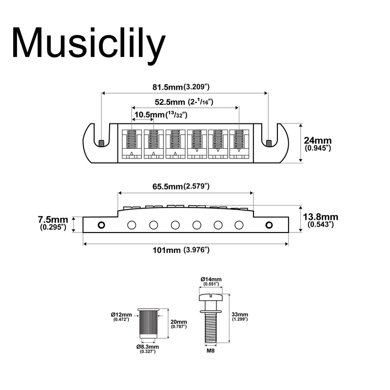 Musiclily Pro 52.5mm Pigtail Style Adjustable Wraparound Bridge Tailpiece for