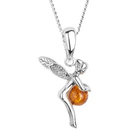 InCollections Women's 925 Sterling Silver Fairy Necklace with 1 Yellow Amber (42 cm)