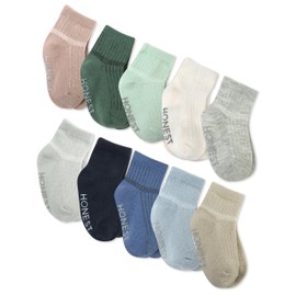 HonestBaby Multipack Cozy Socks Sustainably Made for Infant, Newborn Baby, Toddler, Kids Boys, Girls, 10-pack Blue Sunrise, 0-6 Months