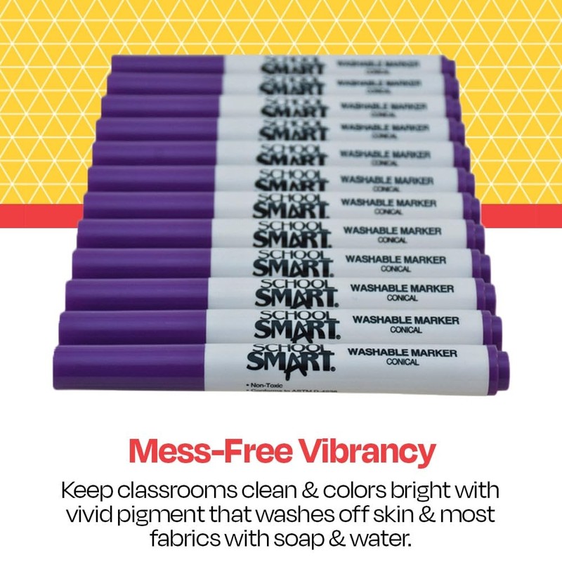 School Smart Washable Art Markers, Conical Tip, Purple, Pack of