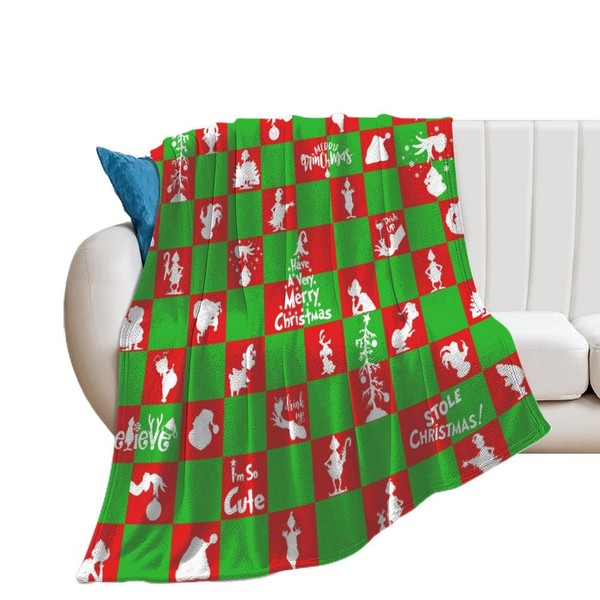 Christmas Throw Blanket Green Soft Fleece Travel Blanket for Sofa