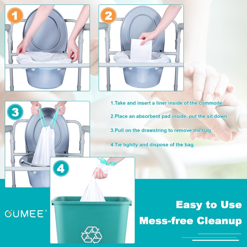 60 Commode Liners with Absorbent Pads, 60 Bedside Commode Liners