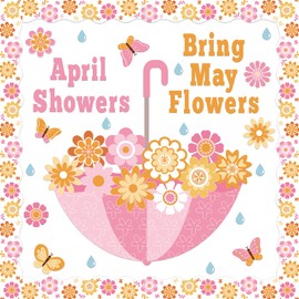 CHUNNIN Spring Classroom Bulletin Board Decorations April Showers Bring May Flowers Bulletin Board Set Boho Spring Flowers Paper Cutouts for Teacher Classroom School Home Kindergarten Supplies