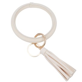 SUNNYCLUE 1 Box 1pc Key Ring Holder Wristlet Leather Wrist Keychain Bracelet Imitation Pu Leather Old Lace Large Round Circle Bangle Key Chains Holder With Tassle For Women Friends Gifts Keyrings