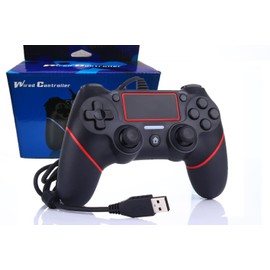 Intckwan Wired Controller for PS-4/Pro/Slim/PC(Win7/8/10), USB Plug Gamepad Joystick with Vibration and Anti-Slip Grip, Ergonomic(Black&Red)