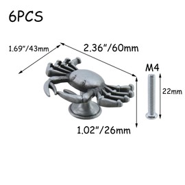 HEVSTIL 6 Pack Crab Shape Cabinet Knob,Nature Theme Single Hole Pulls Vintage Matte Gold Pewter Decorative Metal Cabinet Knobs for Dresser Drawer Cabinet Closet,Pewter