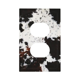 Country Maroon Brown Taupe Black White Animal Cow Fur Skin Cowhide Cheetah Print 1 Gang Duplex Wall Plate Electrical Receptacle Outlet Cover Decorative Dual Device Mid Size Plug Light Switch Wallplate