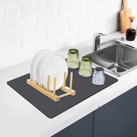 Dish Drying Mat for Kitchen Counter,Coffee Bar Mat for Countertops,Dish Drying Pad with Non-slip Rubber Backed, Easy to Clean Dish Rack Pad, Dark Grey 16"x18"