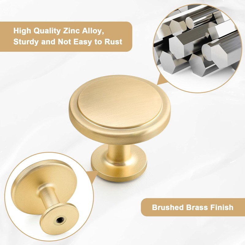 WEAVERBIRD 2 Pack Gold Cabinet Knobs, 1-1/4 Inch Brushed Gold