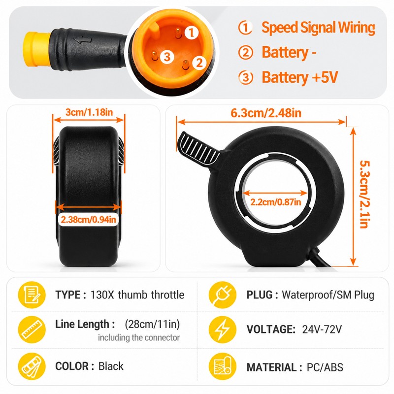 Electric Bike 130X Thumb Throttle for Speed Control – Waterproof