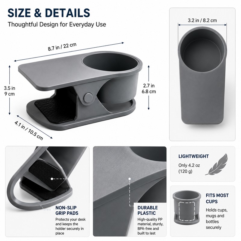 Desk Cup Holder for Drinks – Space-Saving Side Organizer for
