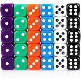 Dice Set 30PCS - 6 Sided 16mm 6 Colours Spot Game Dice Set for Smoother Rolling No Harmful Materials Rounded Edges