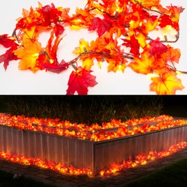 Thanksgiving Decorations for Home Lighted Fall Leaves String Lights, 9.16FT Thanksgiving Lighted Fall Leaf Garland Lights, 50 Orange Bulbs Lighted Fall Garland with Lights Plug in Fall Decor Outdoor