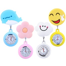 Nurse Watch, Pack of 4 Nurse Watch, Retractable Pocket Watch, Nurse Pocket Watch with Glow Pointer, Quartz Watch Nursing Watch Fob Watch for Doctor Nurse Student Women Men, multicoloured, Functional