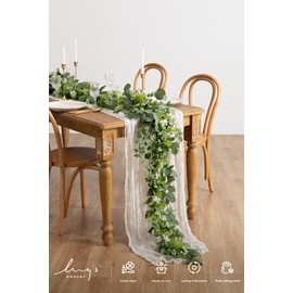 Ling's Moment Flower Garland - 6FT Eucalyptus & Rose - Sweetheart Table Decor for Wedding Reception, Artificial Floral Garland for Mantle, Spring Garden Ceremony, Christmas Decoration, Ivory White