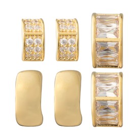 JOYALIA Set de 3 Pares de Aretes Stud para Mujer Oro 24K, Mini Arracadas Doradas con Circonia Cúbica AAA y Diseño Curvo Liso, Cierre Tipo Chupón, Joyería Elegante para Regalo