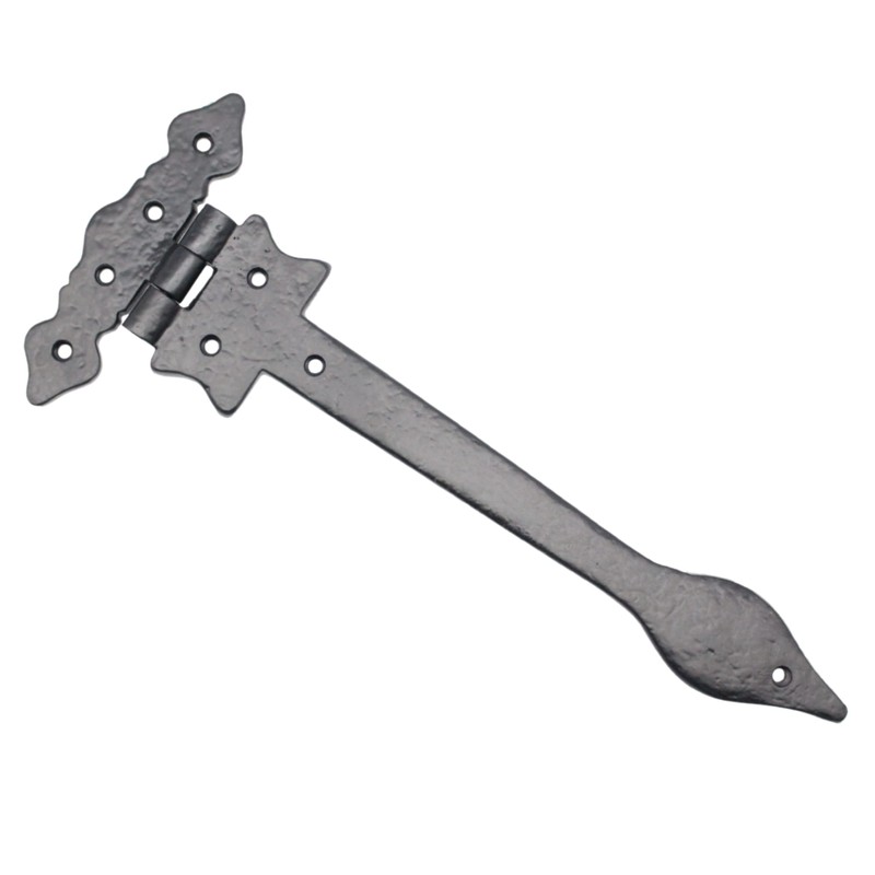 Black Cast Iron Spear Hinges Leaf Design Pair - 12