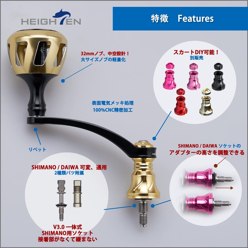HEIGHTEN 2.2 inches (56 mm) Reel Handle, 1.3 inches (32