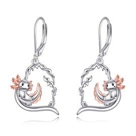 VONALA Axolotl Earrings 925 Sterling Silver Mexican Axolotl Dangle Drop Earrings Sea Creature Salamander Leverback Earrings Cute Animal Jewelry Gifts for Women