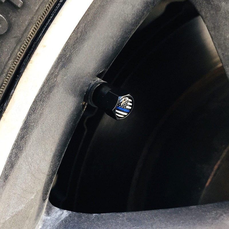 Dsycar 12 Pack Tire Stem Valve Caps Black, Thin Blue