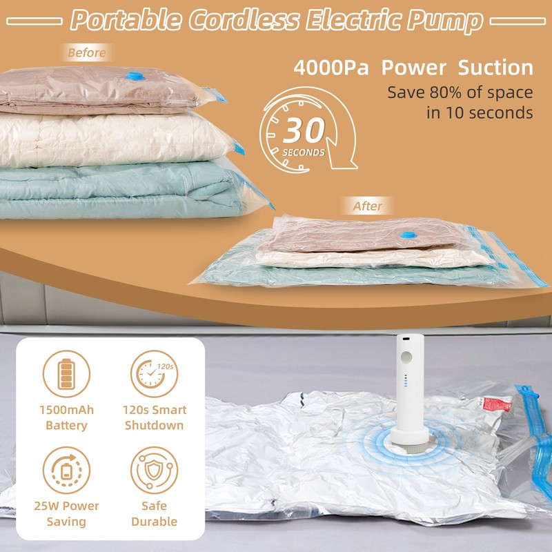 TOUYINGER Travel Vacuum Bags with Rechargeable Pump,6 Pack Vacuum Storage