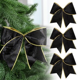 Panelee 12 Pcs Black Christmas Bows 6 x 6 in Velvet Wreath Bow Christmas Tree Decorations Ornaments for Hanukkah Xmas Tree Topper Wreath Garland Party Gift Wrapping DIY Decor