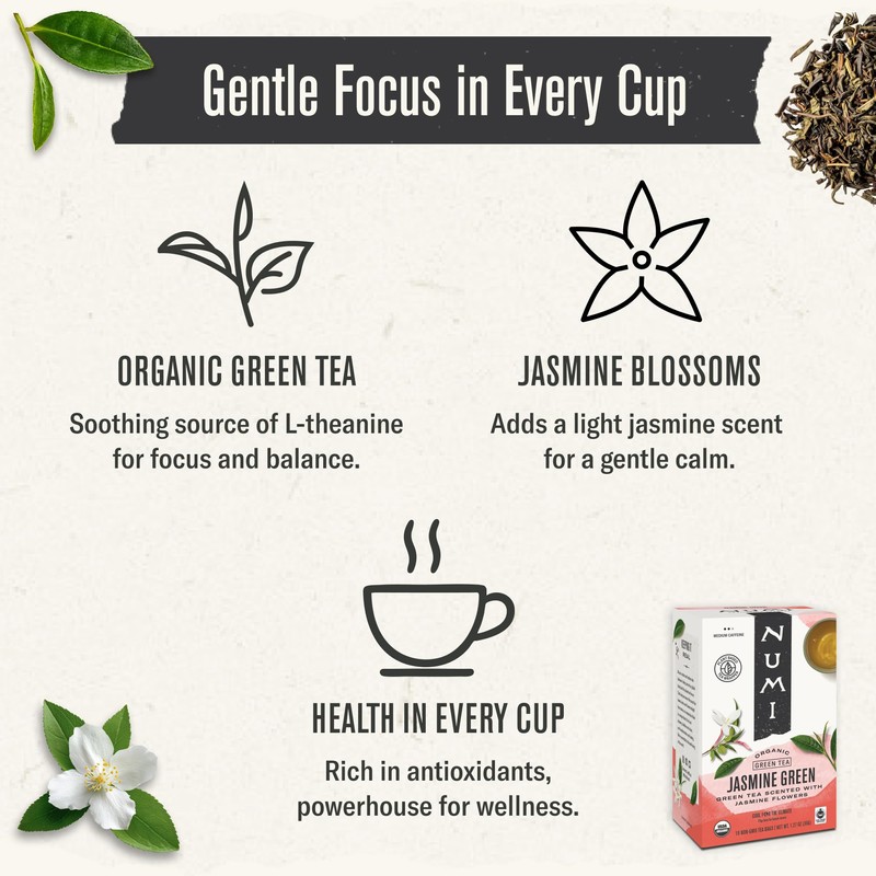 Numi Organic Tea Jasmine Green, 18 Count (Pack of 3)