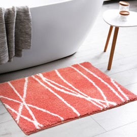 Tititex Luxury White Coral Curve Line Bathroom Rug, 16x24 inch Classic Extra Soft and Absorbent Microfiber Bath Rugs, Non-Slip Plush Shaggy Bath Carpet, Bath Mats for Floor, Tub and Shower