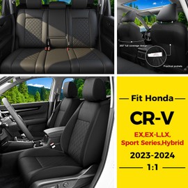 GIANT PANDA Custom Fit Full Set Car Seat Covers Fit for Honda CRV CR-V 2023 2024 2025, Front and Rear Luxury Seat Covers for car, Faux Leather (Black)