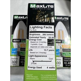 MAXLITE 4W/40W LED DIMMABLE CANDELABRA BULBS E12 Base 6 Pack