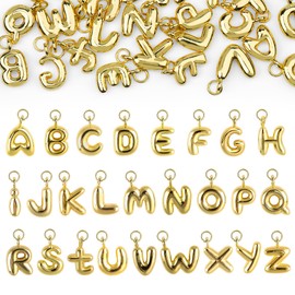 52pcs Gold Bubbled A-Z Alphabet Letters Charms for Jewelry Making Gold Chunky Bubble Initial Letter Charm Pendant Beads Trendy Bubble Glitter Pendants for Women Bracelet Necklace Choker Making